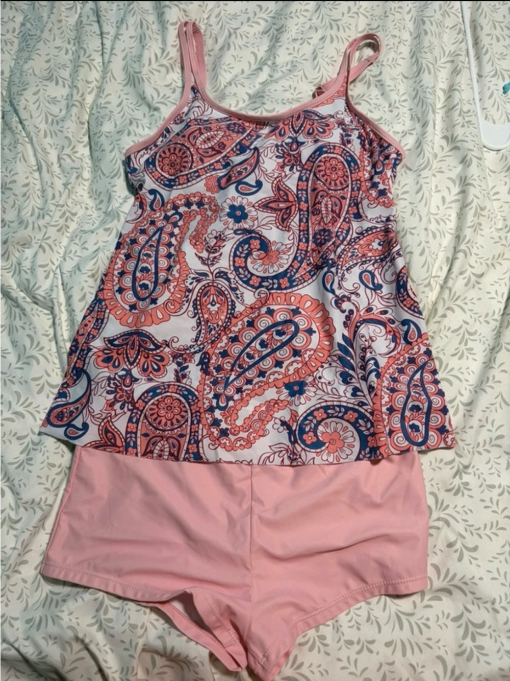Women’s Pink Paisley Tankini Set - Pink Shorts